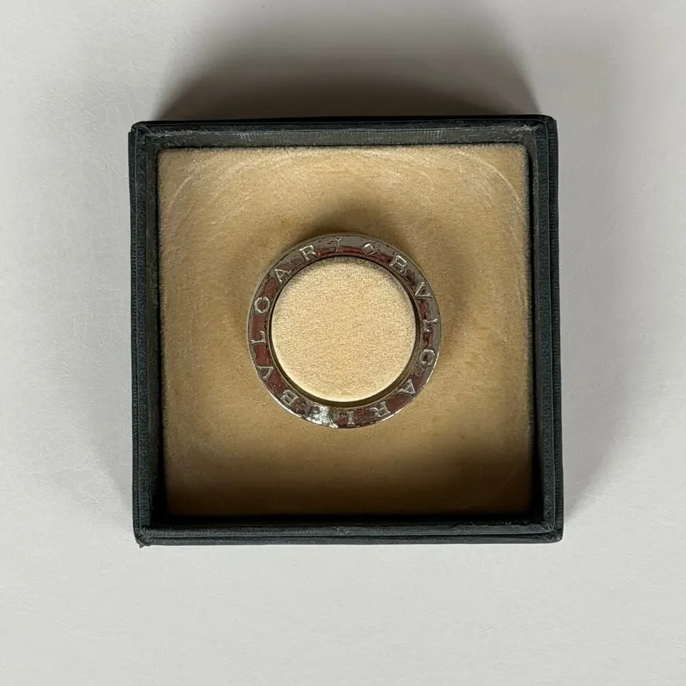 Bvlgari Mens Sterling Silver Key Ring Keychain with Gift Box